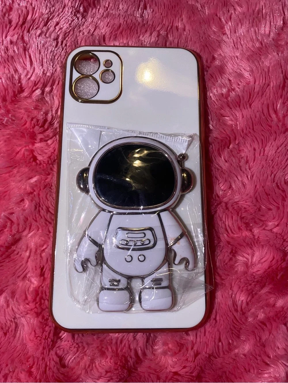 White and Gold Astronaut I Phone 11 and 13 phone Case with Stand